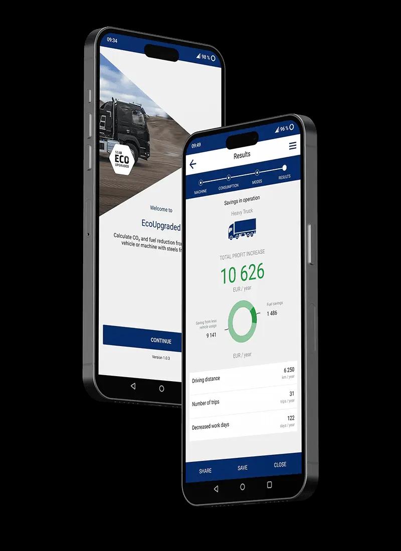 Mobile showing the SSAB EcoUpgraded App