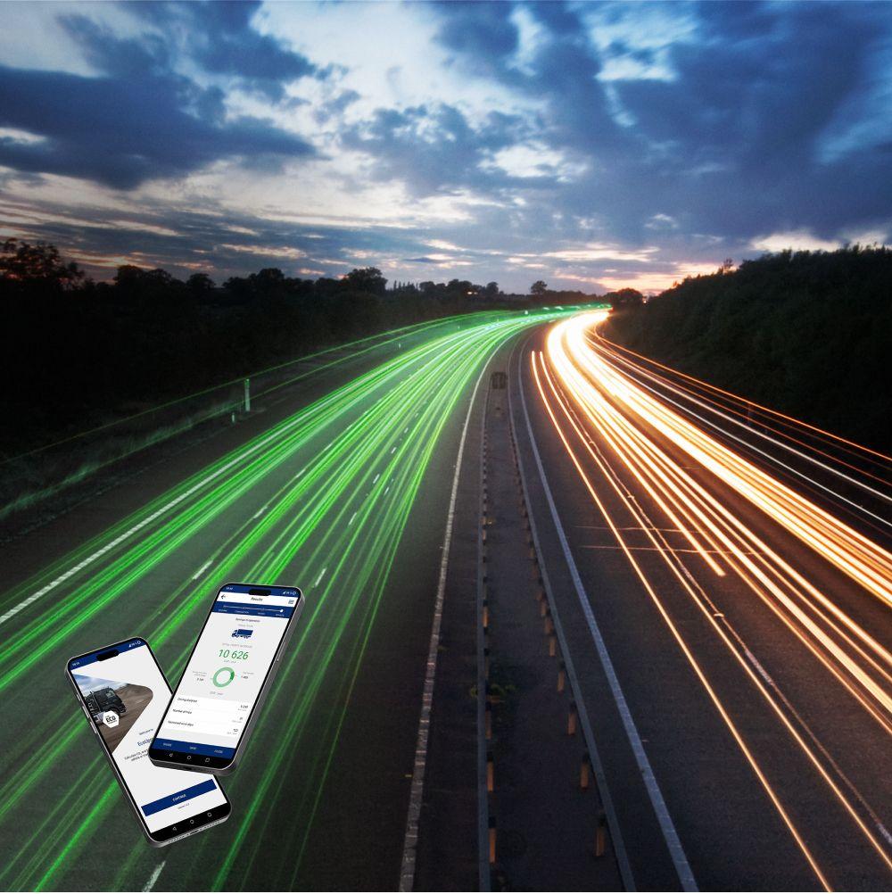 EcoUpgraded screenshots over a long exposure shot of a motorway.